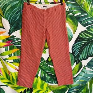 J. Crew 6 City Fit Low Rise Orangish Red White Woven Stitching Preppy Crop Pants